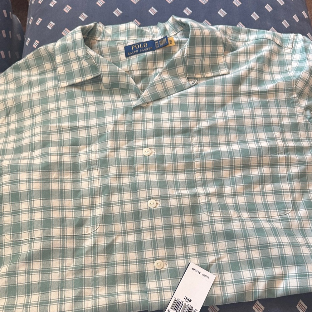 Polo by Ralph Lauren Men's Green and White Plaid Shirt